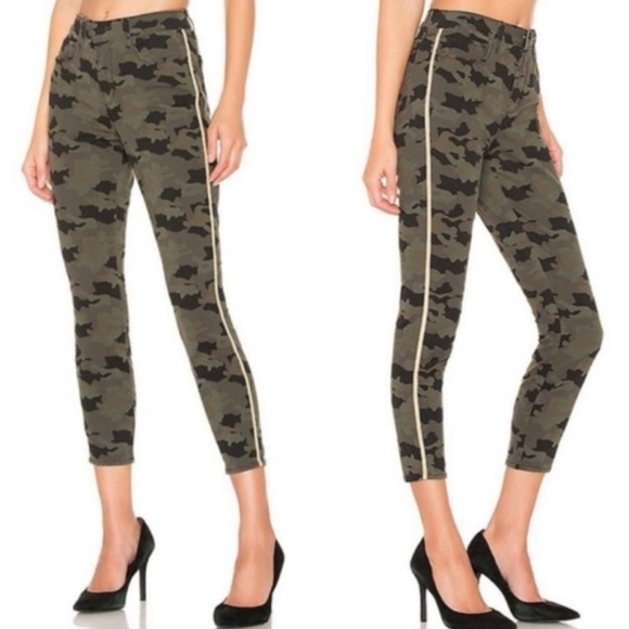 L’AGENCE Margot Stretch Denim Camo Jeans With Gold Side Stripe, New - Picture 1 of 15